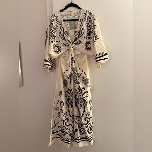 Cream and Black Cutout Tropical Maxi Dress